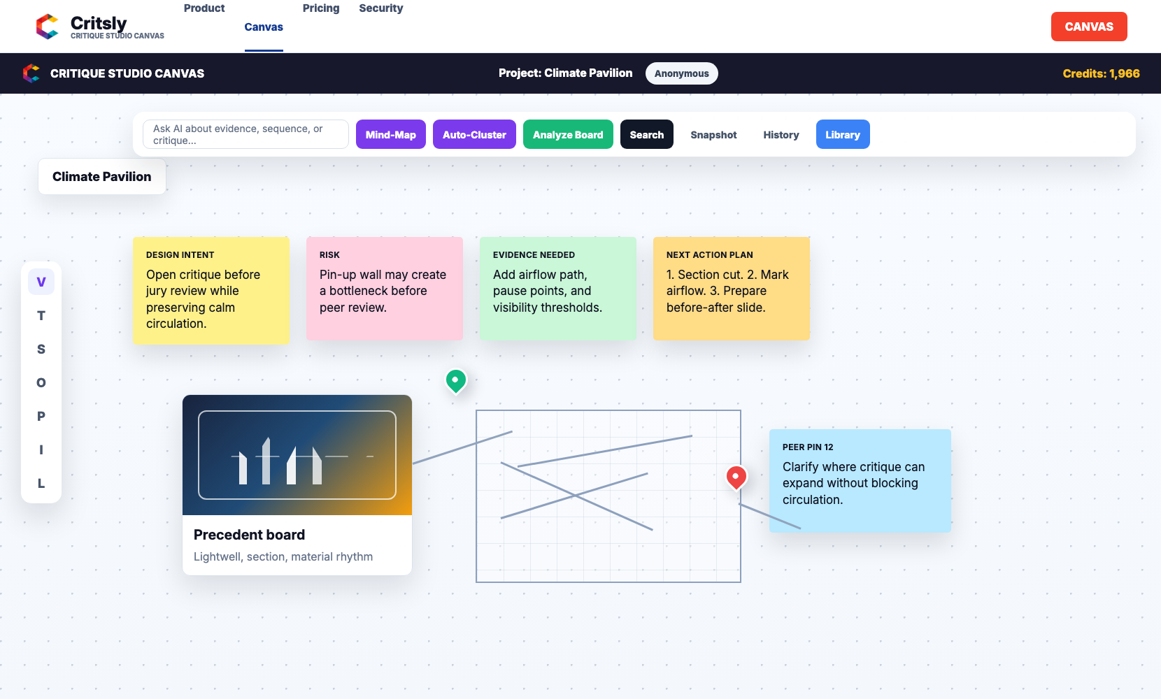 Critsly main canvas interface